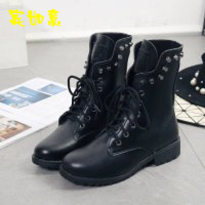 英倫風(fēng)馬丁靴 2017新款百搭黑色短靴